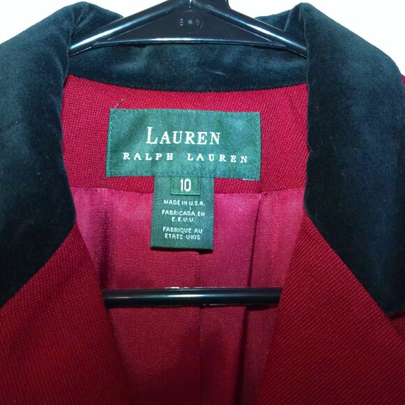 Vintage Lauren Ralph Lauren Red Wool Velvet Collar Blazer – Size 10 – Made in US - Picture 2 of 4